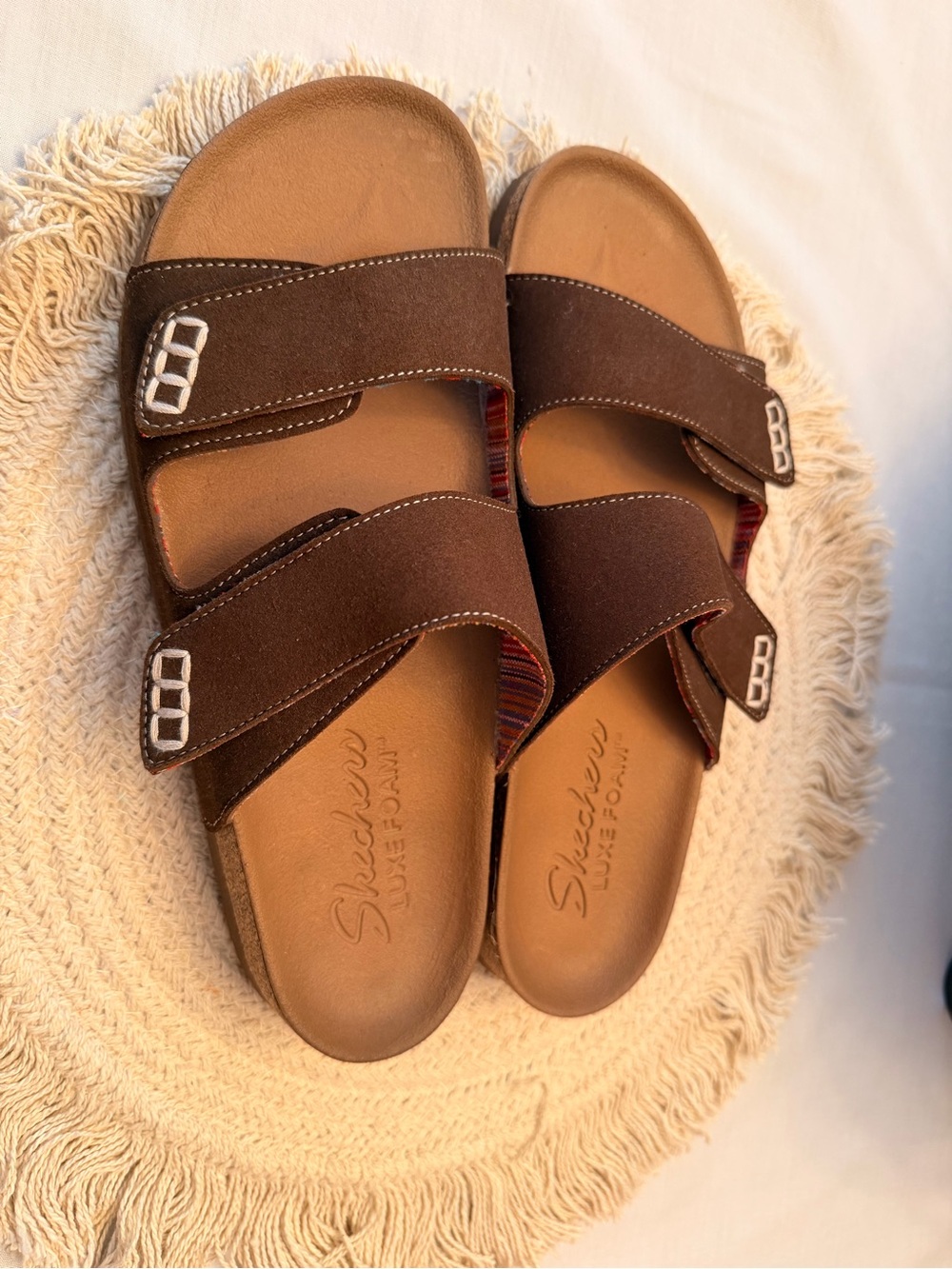 Skechers Brown Double-Strap Slide Sandals for Women